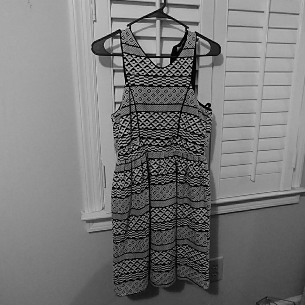 Tribal print black and white skater dress